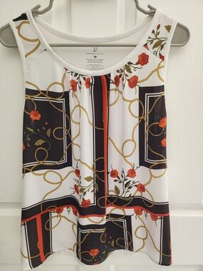 New York & Company White Sleeveless Camisole with Orange & Gold Accents
